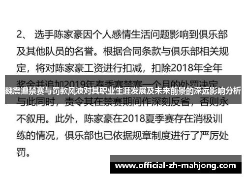 魏震遭禁赛与罚款风波对其职业生涯发展及未来前景的深远影响分析